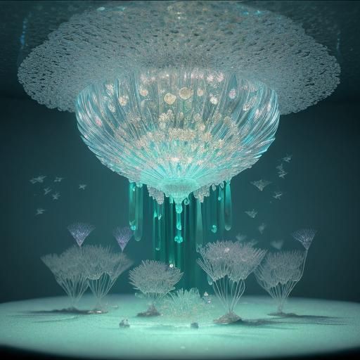 Crystal Cat Sculpture with Bioluminescent Butterflies