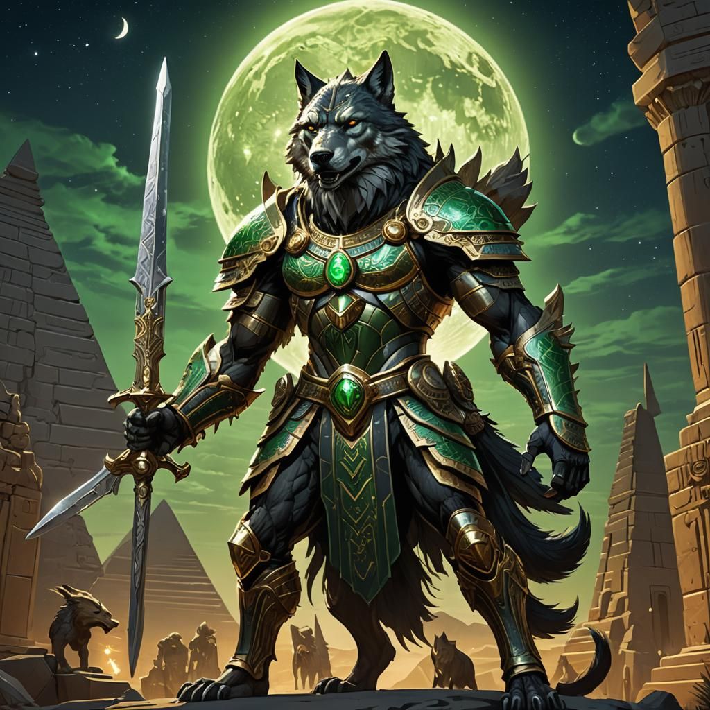 Egyptian Wolf Warrior in Art Nouveau Style