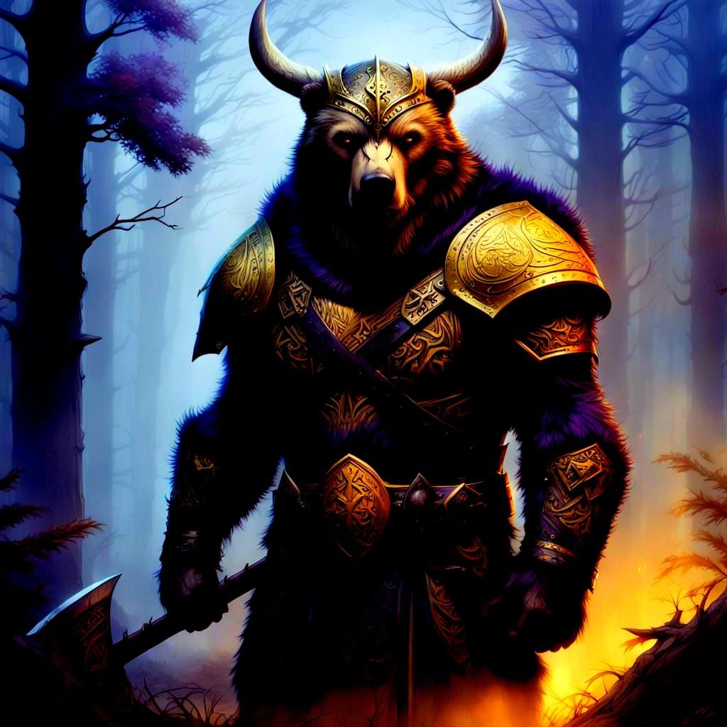 Viking Bear Warrior in Dark Fantasy Style
