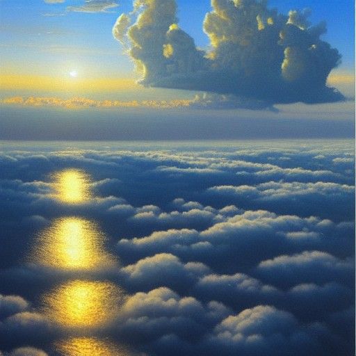 Futuristic City Floating Above Clouds as Oil Painting
