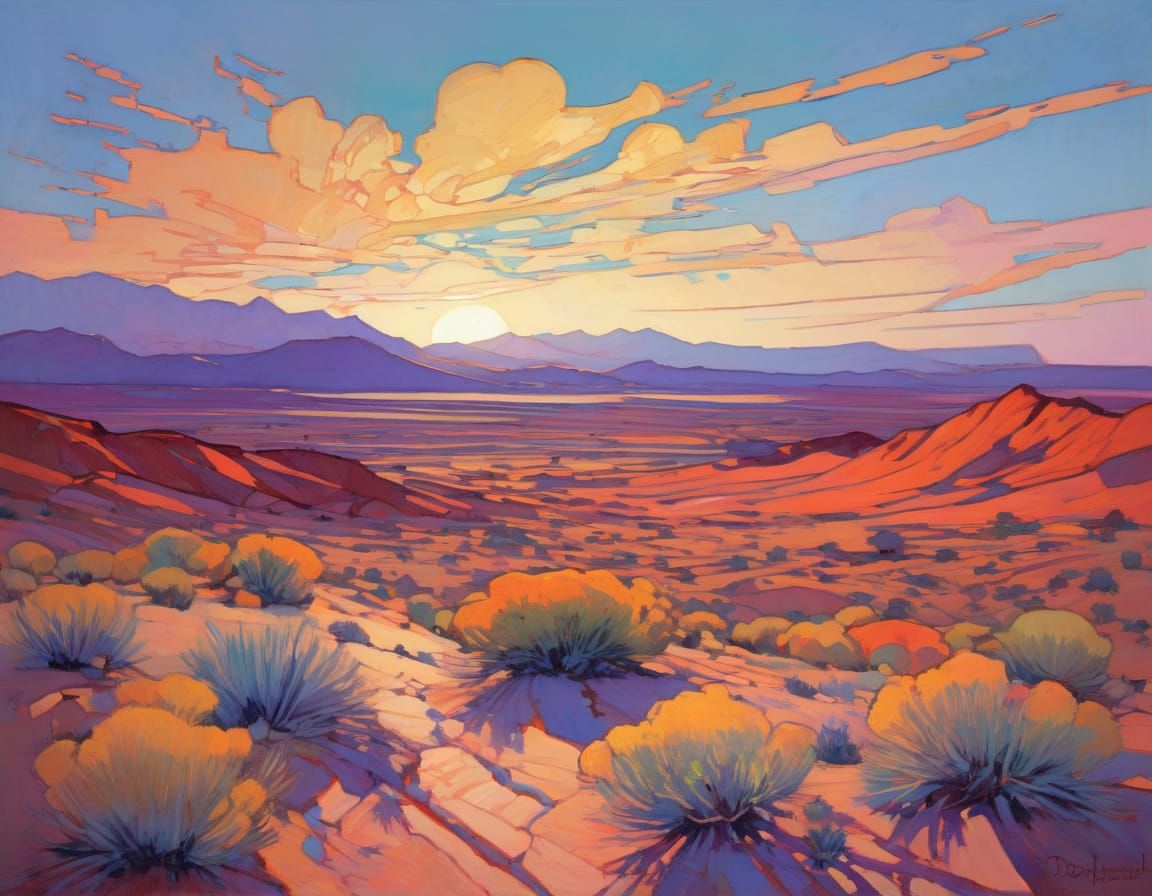 Surreal Desert Oasis at Golden Hour