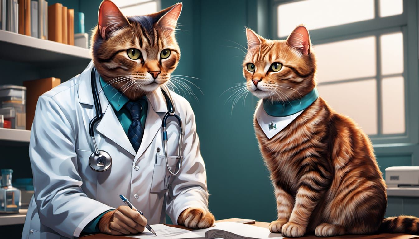 Feline Medical Marvels in Whimsical Comic Book Style