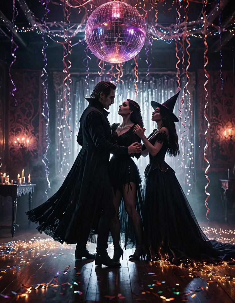 Gothic Vampire and Witch Dance in Neon