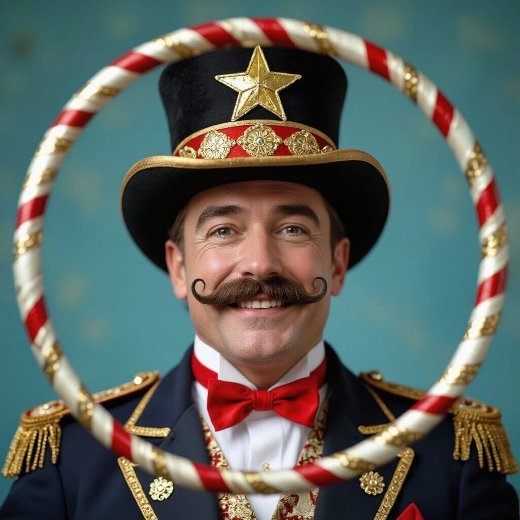 Carnival Ringmaster with Waxed Moustache in His Ring