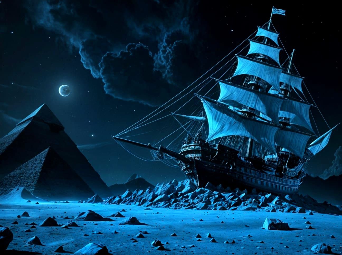 Surreal Spanish Galleon Meets Ancient Egyptian Pyramid on th...