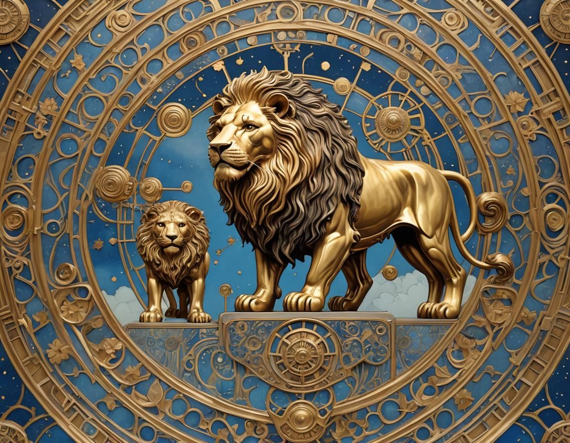 Golden Lion in Art Nouveau Style 3D Render