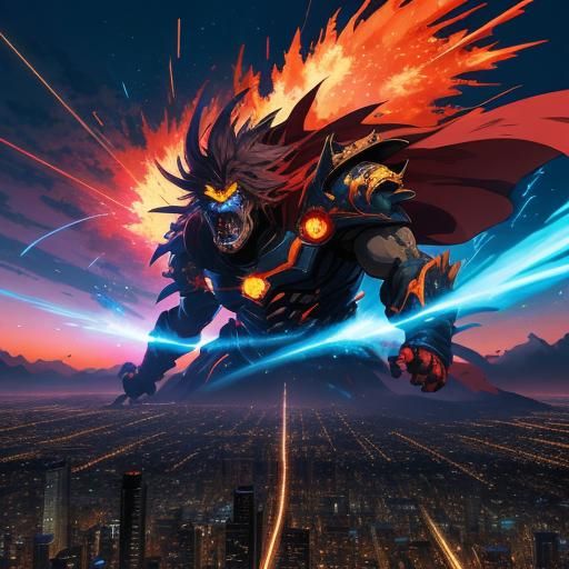 Anime Hero Unleashes Magical Beam Against Dragon