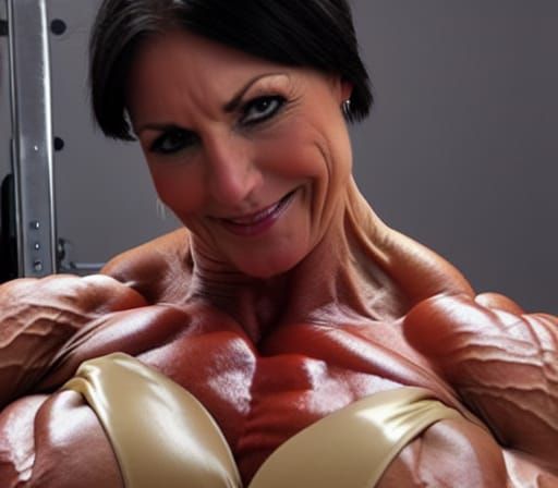 Muscular Middle Aged Female Bodybuilder with Ripped Arms