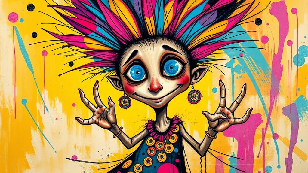Whimsical, Abstract Character with Vibrant, Expressive Form