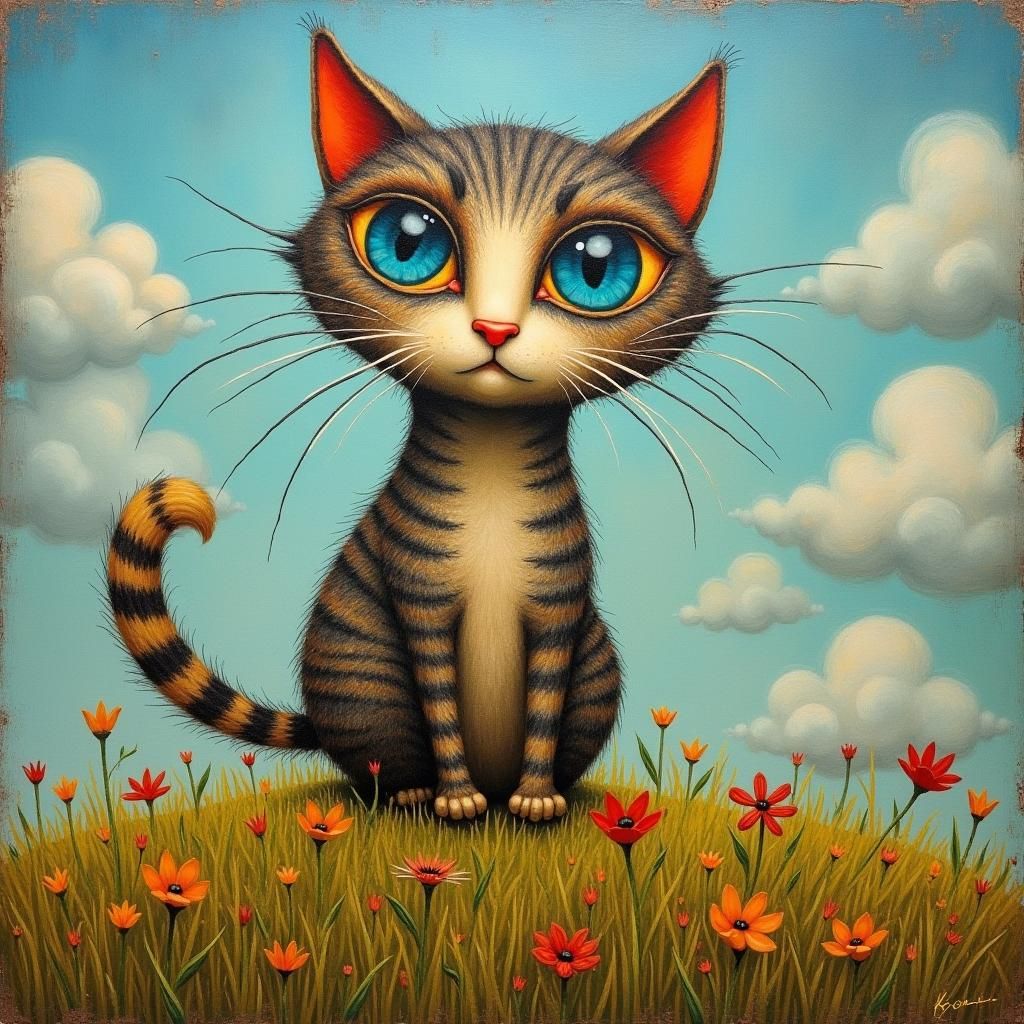 Folk Art Ragdoll Cat on Windy Hill