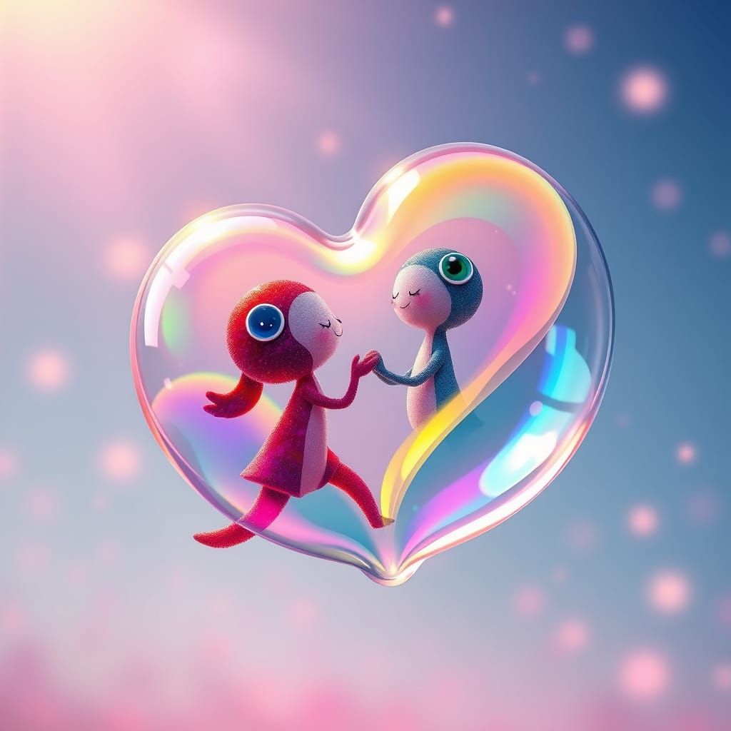Translucent Hearts Fly Through Whimsical Candy-Colored Realm...