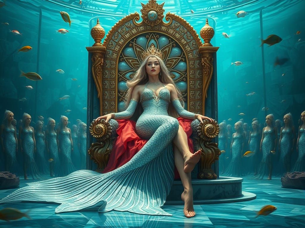 Underwater Mermaid Queen in Marble Throne Room