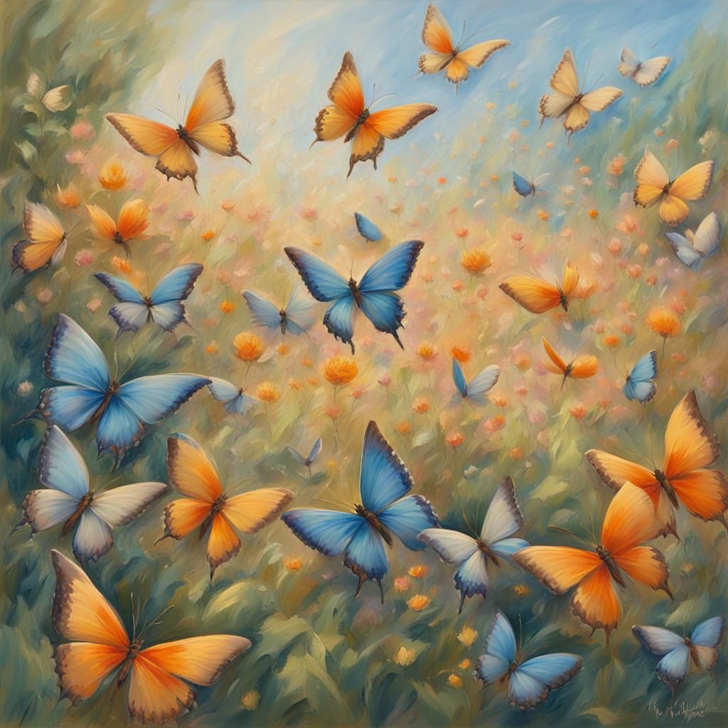 Florida Butterflies in Impressionistic Flower Garden