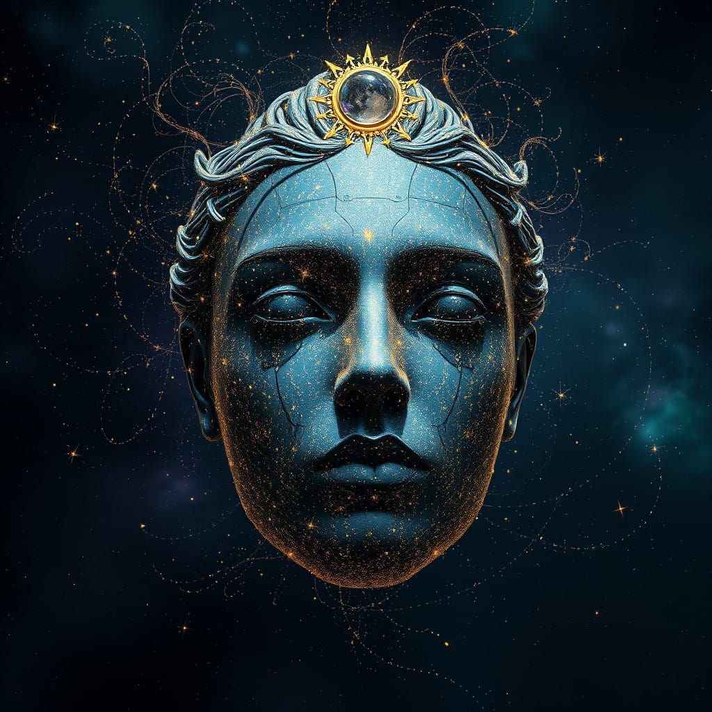 Celestial Face Shines in Starry Sky