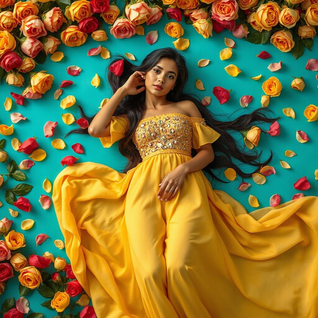 Latina Woman in Roses, Art Nouveau Style