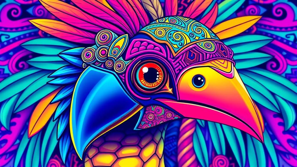 Psychedelic Aztec Hybrid in Neon Dreamscapes