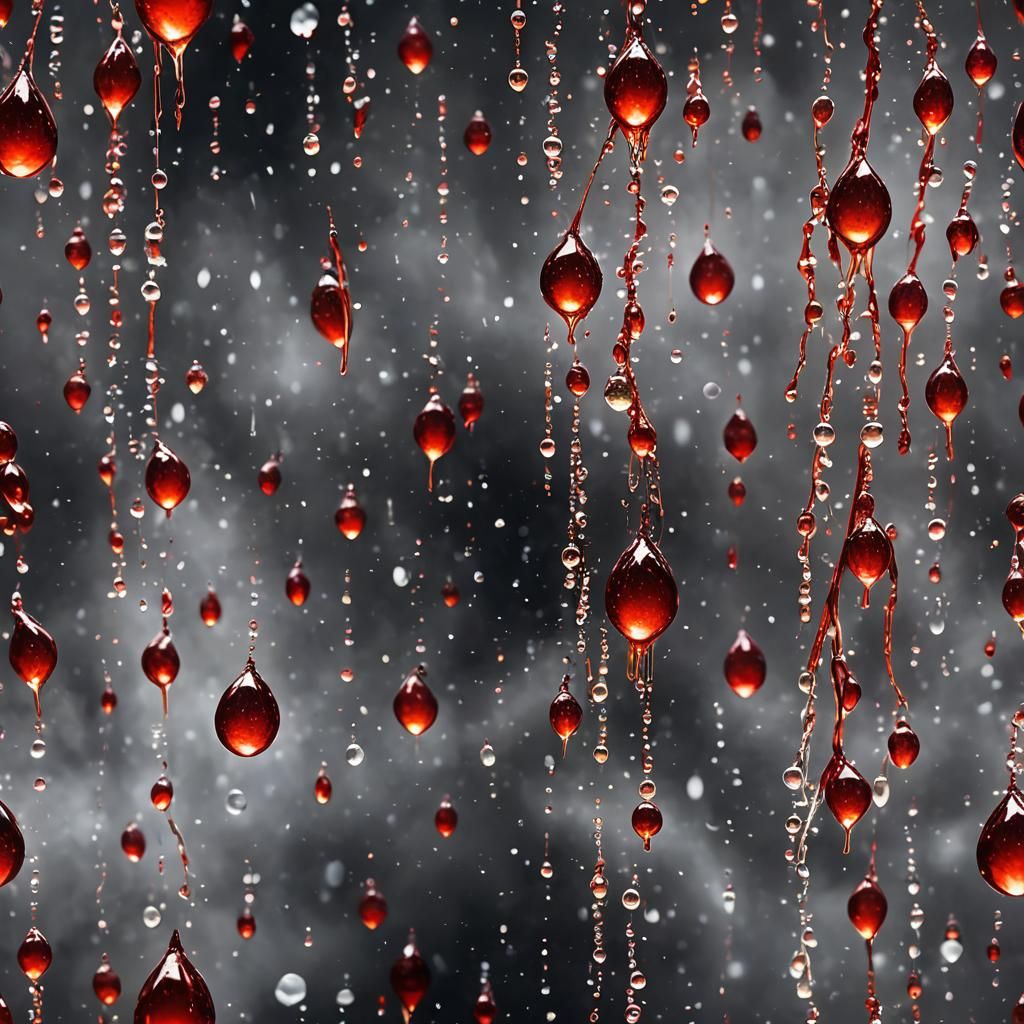 Ethereal Blood Droplets on Black: Hyperrealistic Digital Art