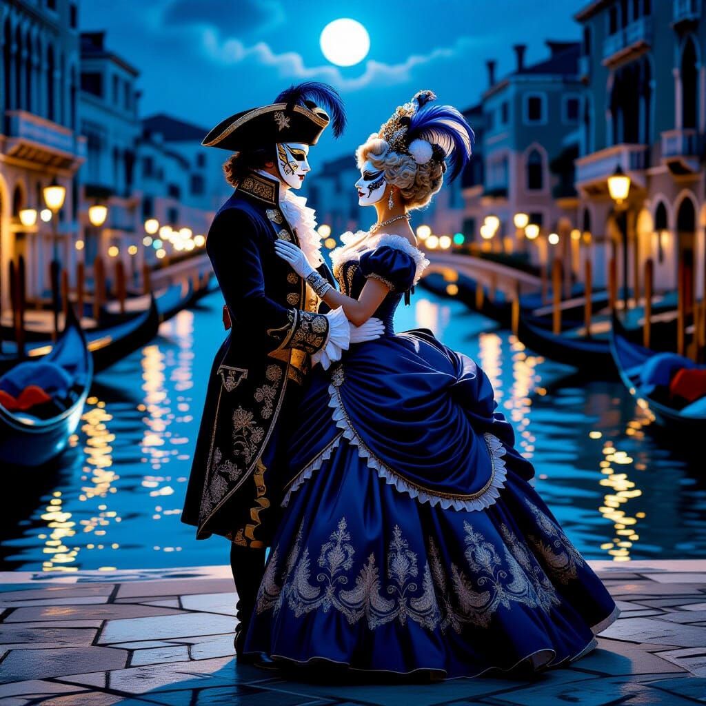 Venice Carnival Couple Dancing in Baroque-Rococo Style