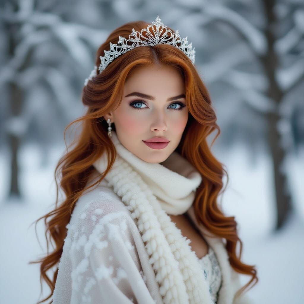 Woman in Winter Forest, Ethereal Art Style