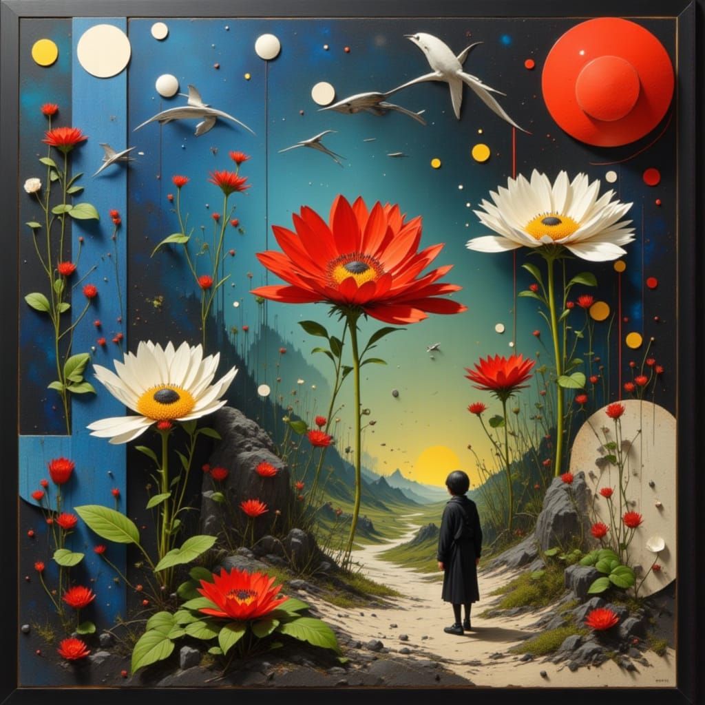 Ethereal Sunset Highway Scene with Dancing Figures