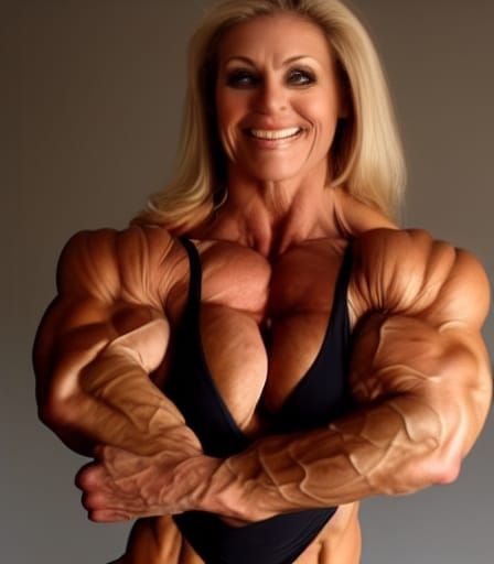 Muscular Bodybuilder Mom Flexing Ripped Arms