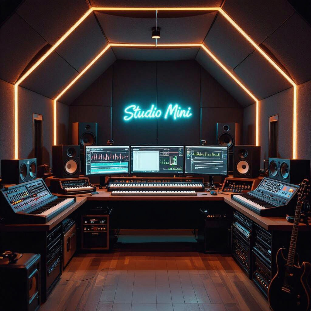 Cozy Recording Studio with Neon Sign in Modern Style