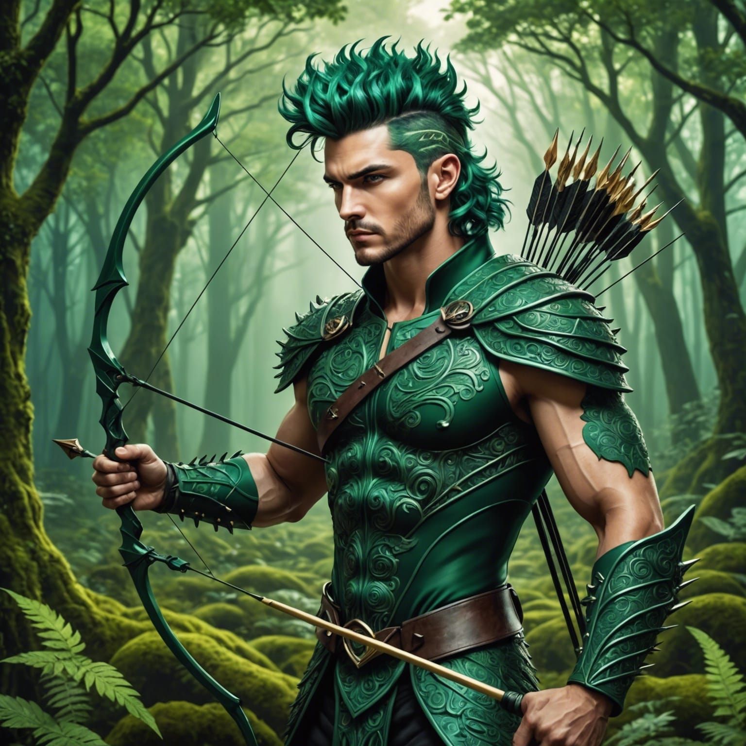 Sagittarius Man with Bow in Mystic Forest