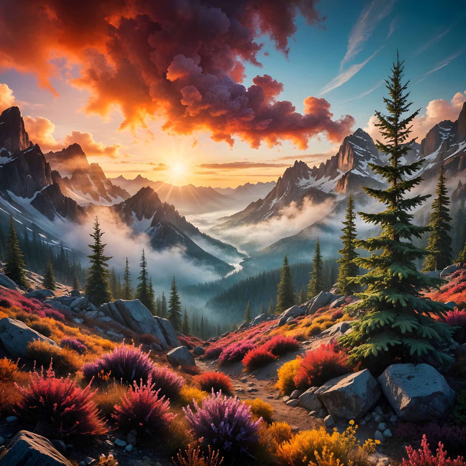Surreal Mountain Landscape in Vibrant Colors