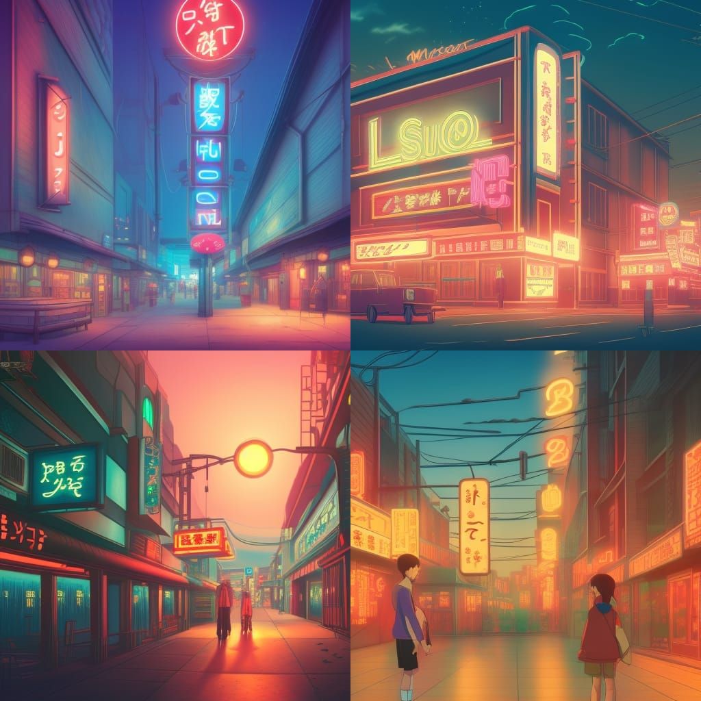 Anime Neon Sign in Studio Ghibli Style