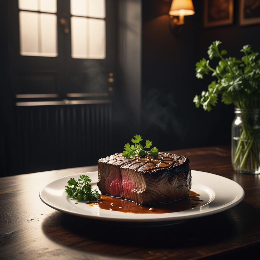 Moody Steak Still Life in Film Noir Style
