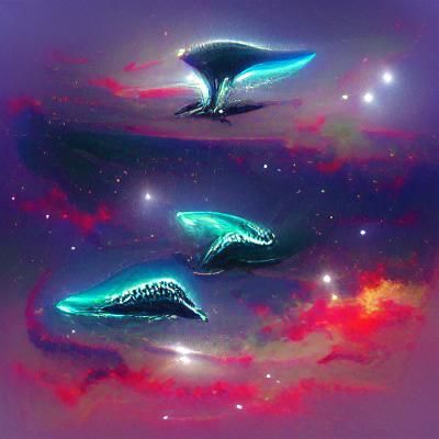 Majestic Alien Space Whales in Nebula