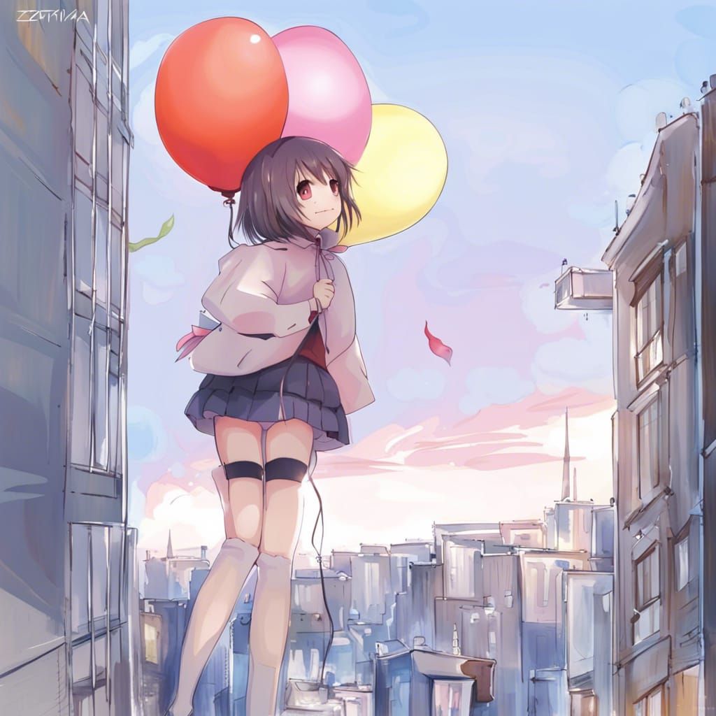 Anime Style Balloon Girl Digital Art