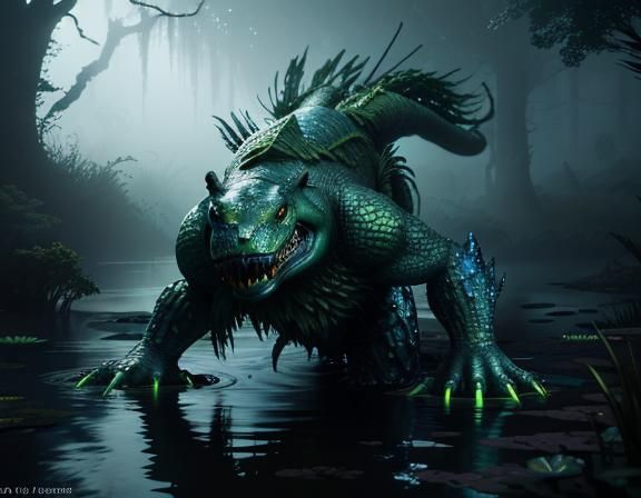 Female Amphiboid in Misty Swamp: 3D Game Art