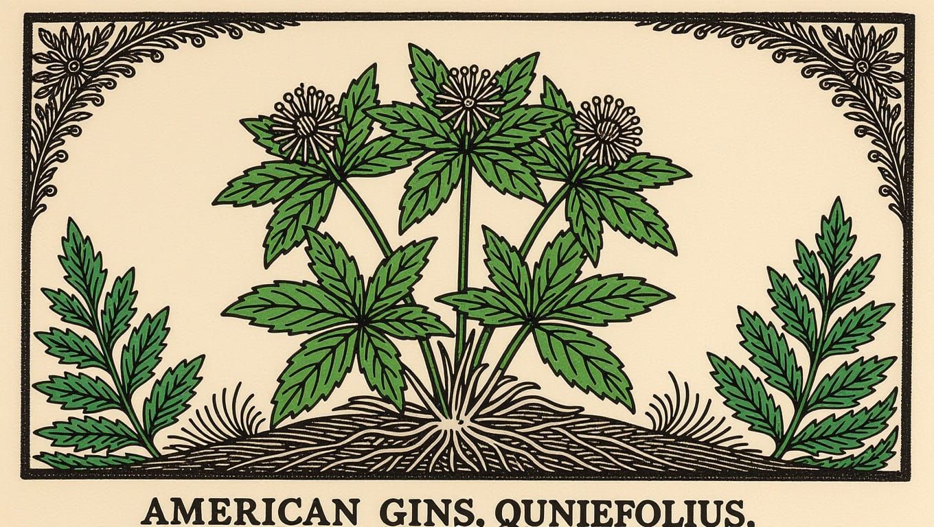 Botanical Woodcut of North American Ginseng