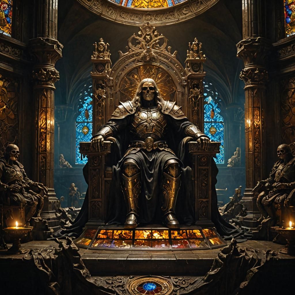 Eerie Emperor in Ornate Chamber: Sfumato Lighting