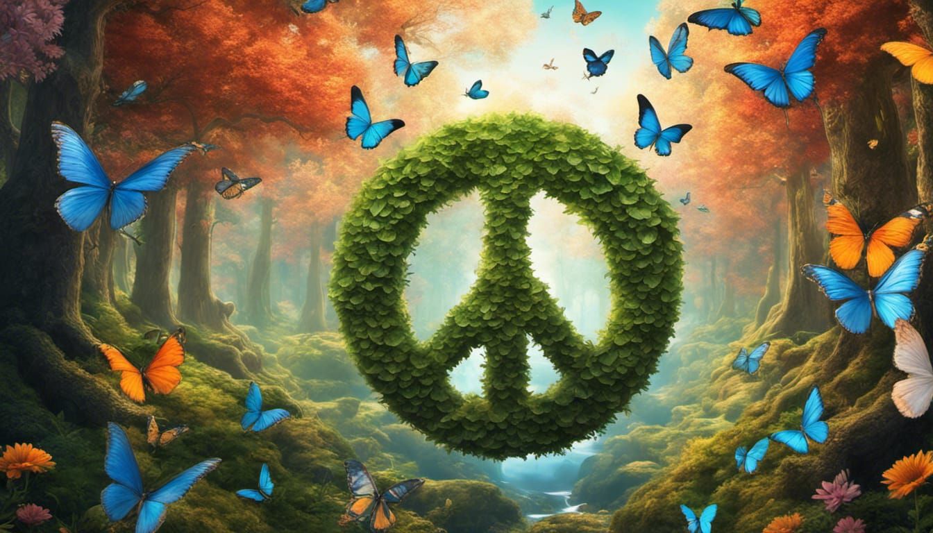 Peaceful World with Birds, Butterflies, and Forest Colors