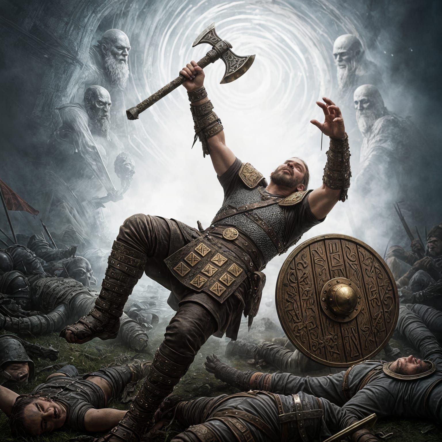 Barbarian's Ascent to Valhalla Amidst Battlefield Carnage