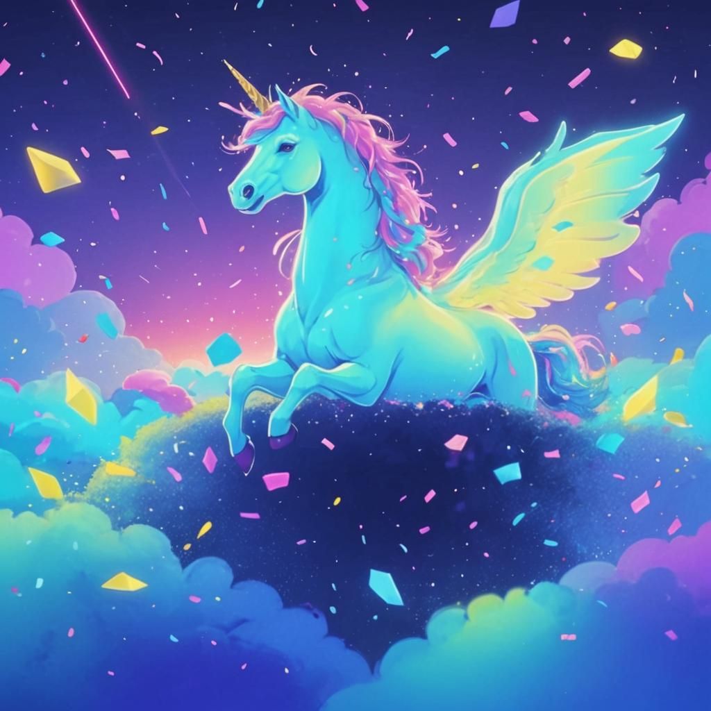 Neon Unicorn in Synthwave Retro Style