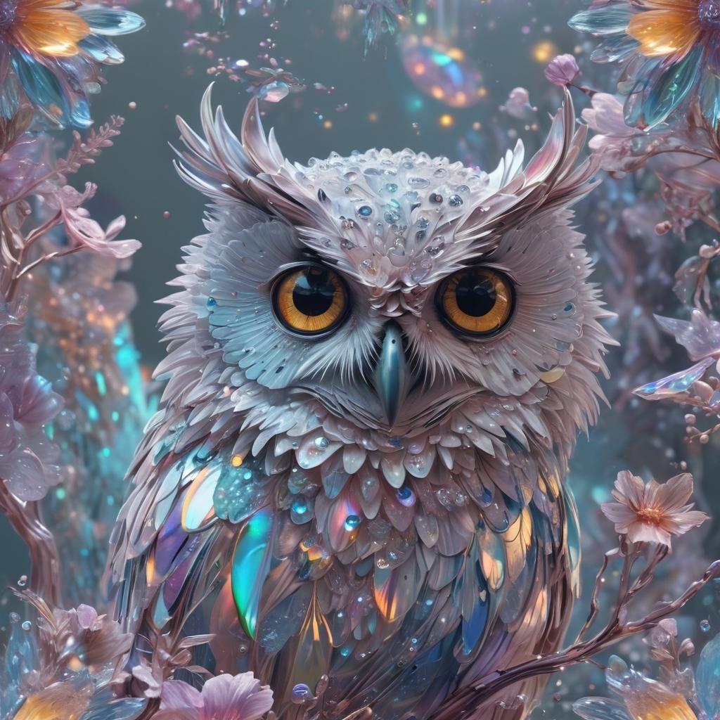 Whimsical Crystal Blossoms with Liquid Opal Splashes in Astr...