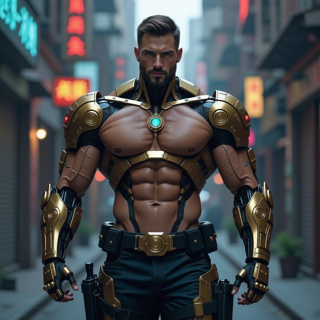 Tactical Cyborg Detective in Futuristic City