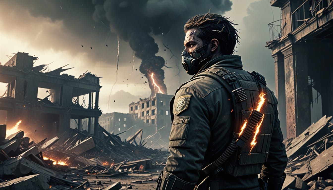 Post-Apocalyptic Survivor in Ruins: Digital Art