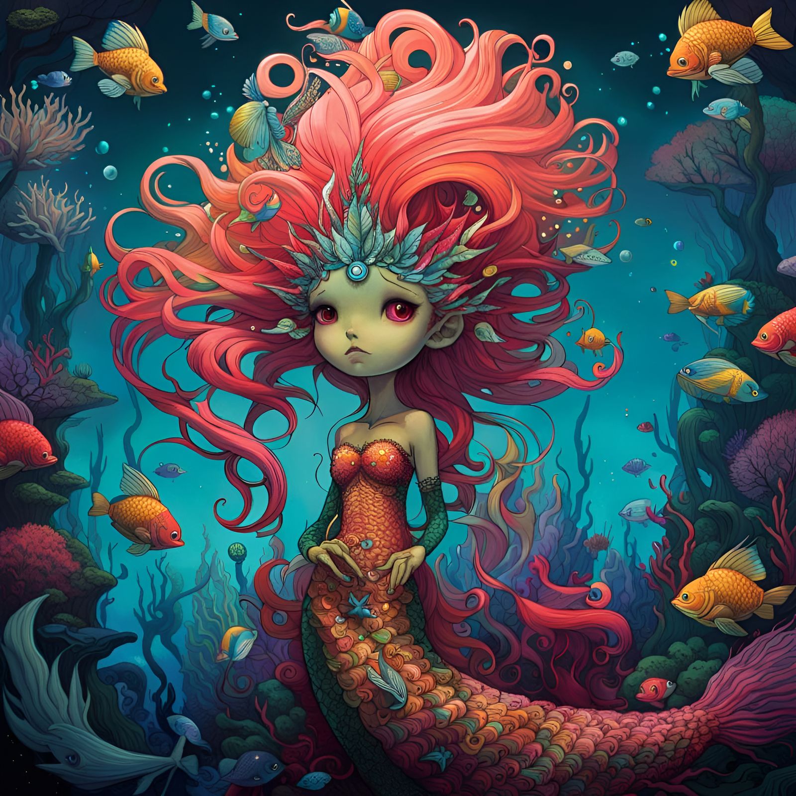 Psychedelic Mermaid in Coral Reef by Soto and Pardee