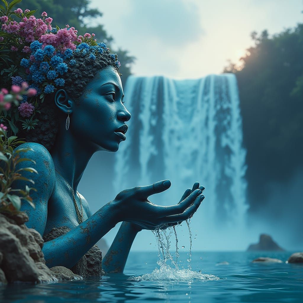 Celestial Waterfall Sculpture in Cinematic Style