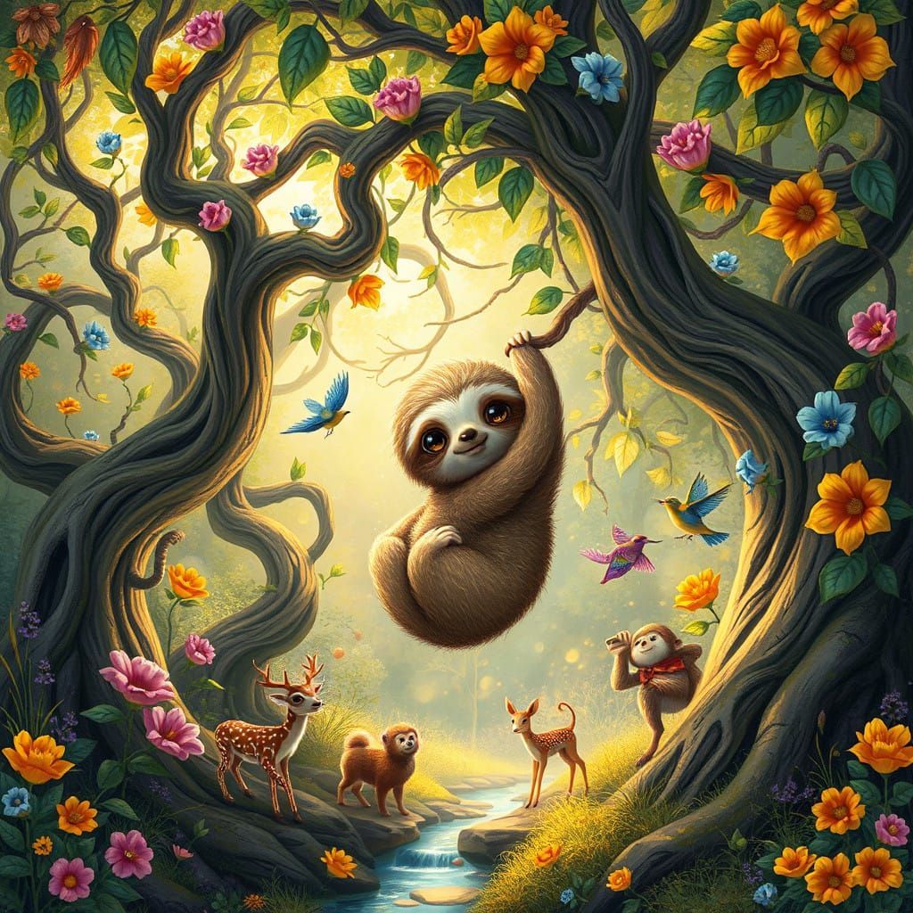 Whimsical Forest Dreamscape in Vibrant Colors and Ethereal G...