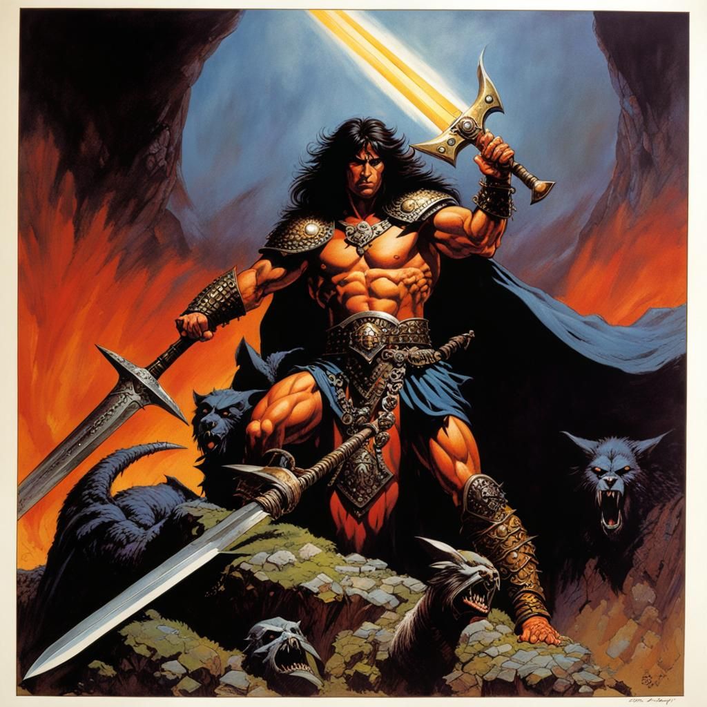 Barbarian Chaos Warrior in 80s Dark Fantasy Style
