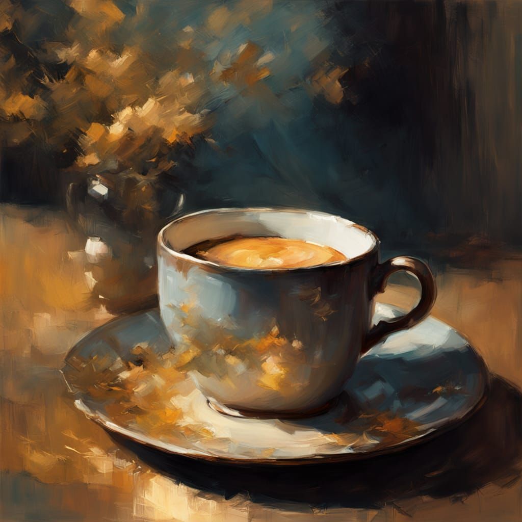 Impressionist Espresso Still Life in Warm Golden Light