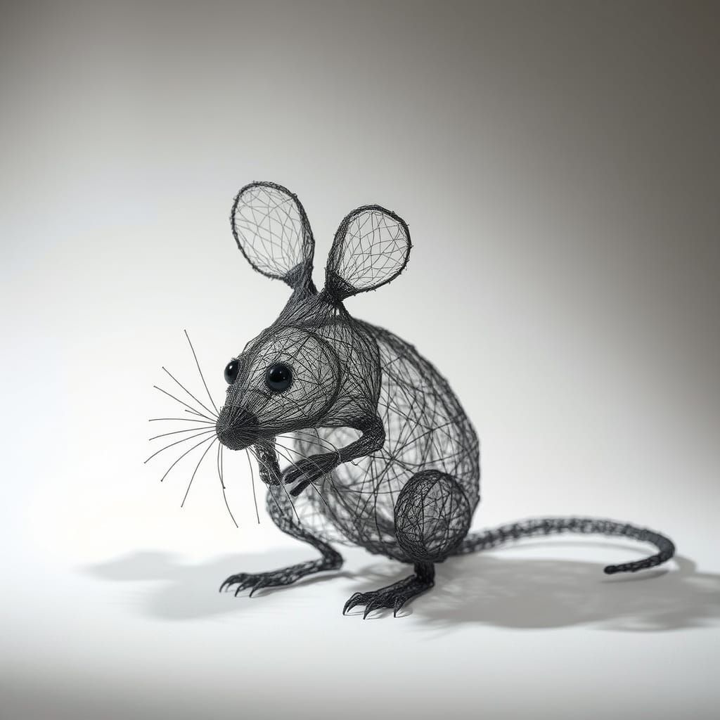 Futuristic String Mouse Sculpture in Surrealist Style