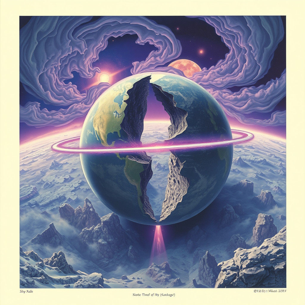 Apocalyptic Earth with Amethyst Belt, Surreal Sci-Fi Art