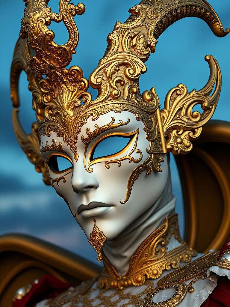 Lucifer in Ornate Gold and White Mask