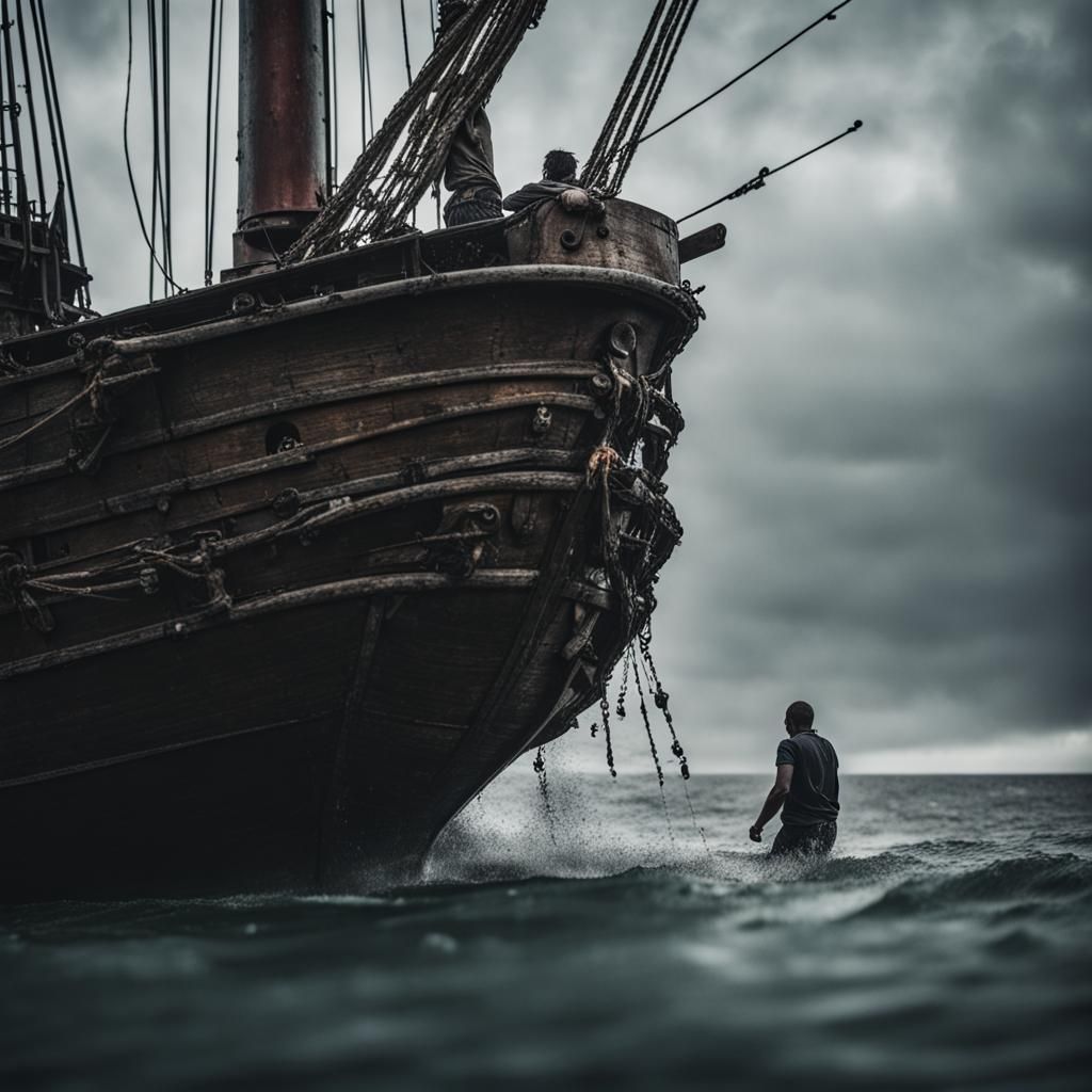 Ghost Pirate Ship on Stormy Sea